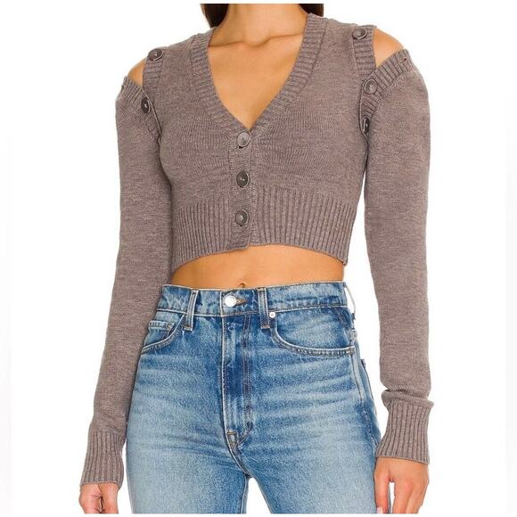 For Love and Lemons Joan Cropped Cardigan Sweater Button Sleeves Gray Size S - Picture 1 of 11